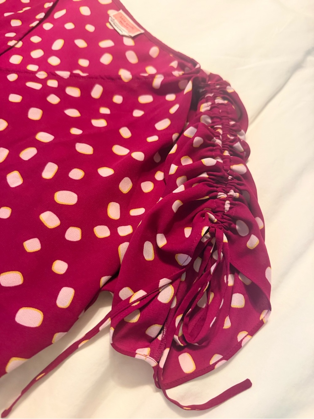 kate Spade Magenta Polka Dot V-Neck Blouse